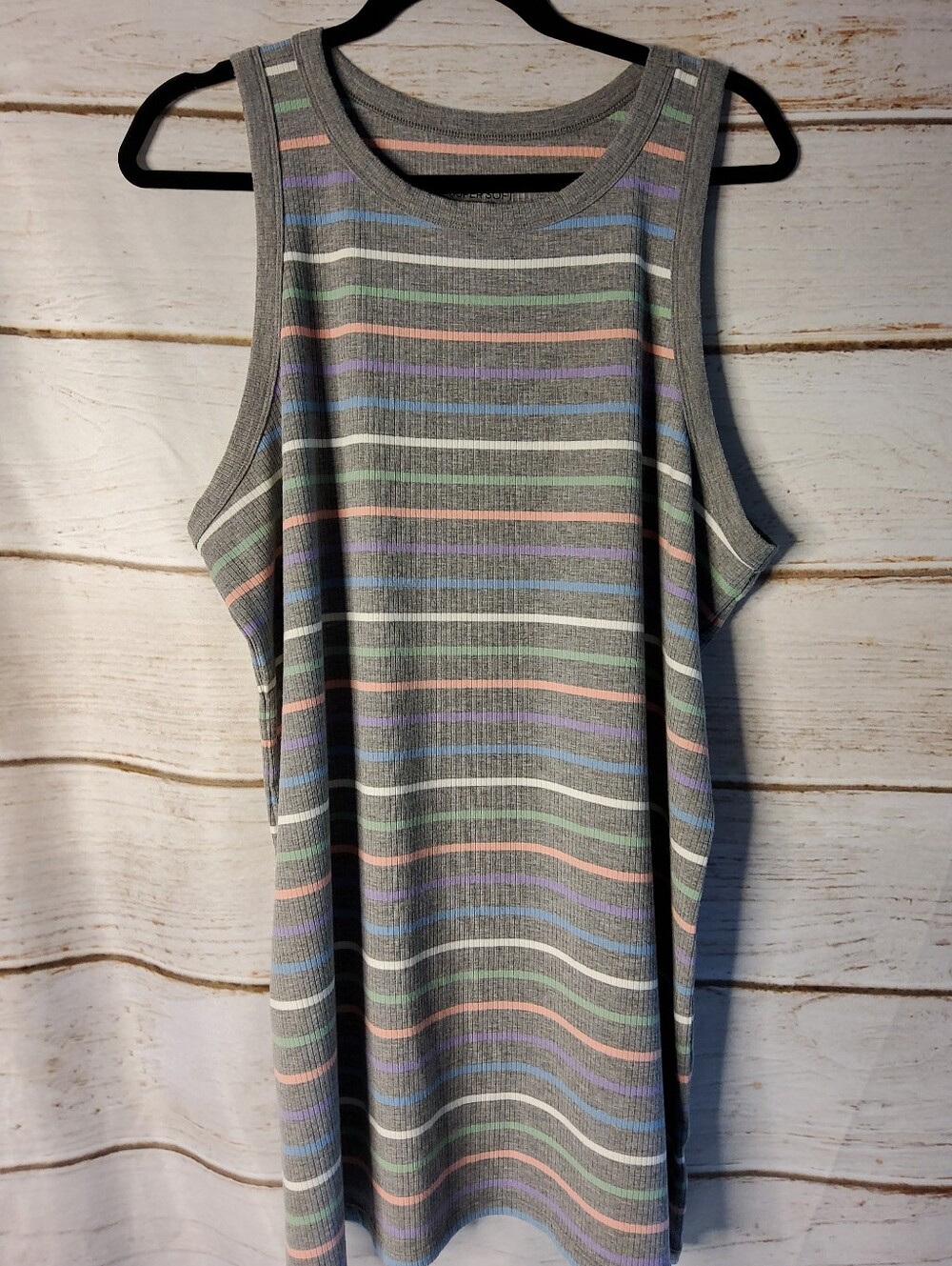 torrid Gray Tank Top with Pastel Pink, Purple, Blue & Green Stripes